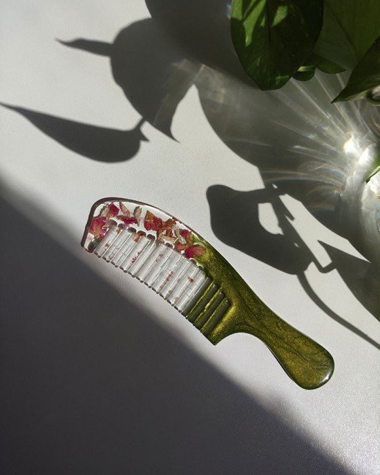 Χειροποίητη Χτένα -FLORA- από υγρό γυαλί