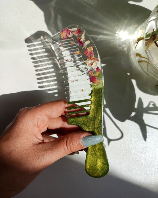 Χειροποίητη Χτένα -FLORA- από υγρό γυαλί