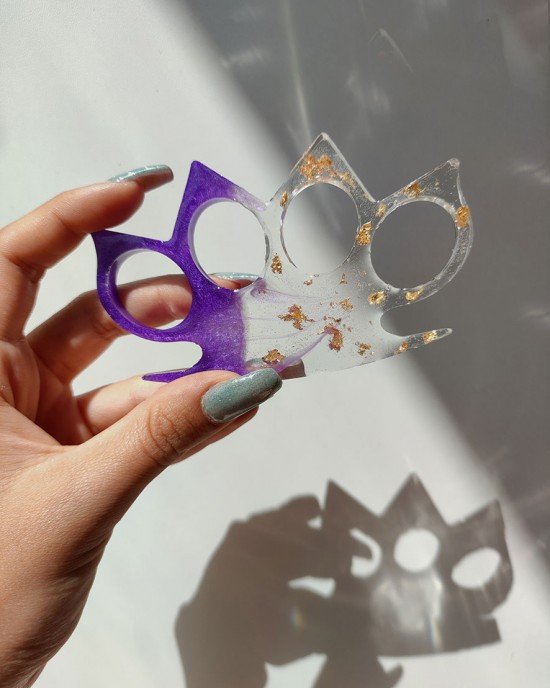 Χειροποίητη Ρητινογροθιά -LILA- με μύτες, από υγρό γυαλί