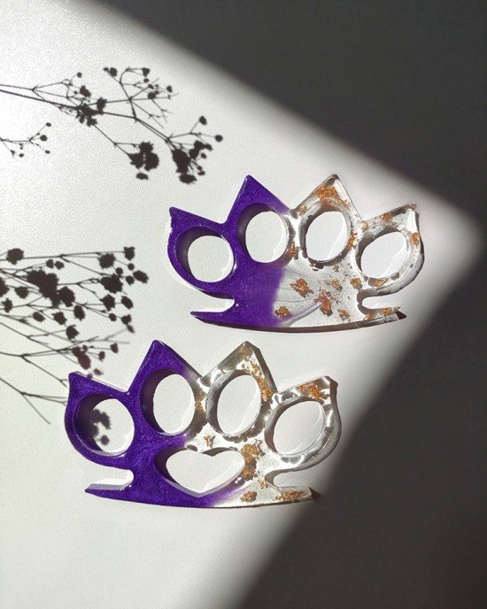 Χειροποίητη Ρητινογροθιά -LILA- με μύτες, από υγρό γυαλί