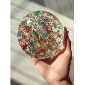 Χειροποίητος Δίσκος δαχτυλιδιών -DELPHINA- υγρό γυαλί, λουλούδια