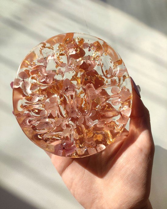 Χειροποίητος Δίσκος δαχτυλιδιών -EVELORA- υγρό γυαλί, λουλούδια