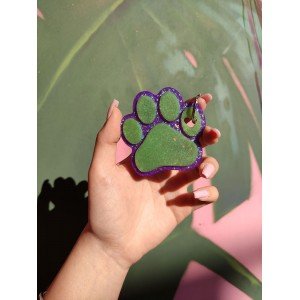 Χειροποίητο Πατουσάκι μπρελόκ απο υγρό γυαλί - μώβ γκλίτερ με λαχανί