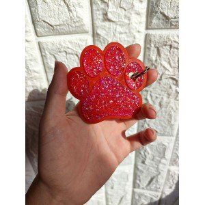 Χειροποίητο πατουσάκι μπρελόκ απο υγρό γυαλί - πορτοκαλί - ροζ γκλίτερ