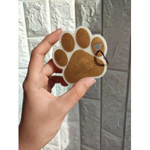 Χειροποίητο πατουσάκι μπρελόκ απο υγρό γυαλί - λευκό - χρυσό