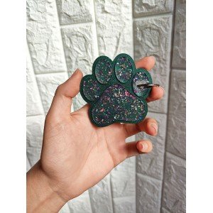 Χειροποίητο πατουσάκι μπρελόκ απο υγρό γυαλί - πράσινο - ροζ γκλίτερ