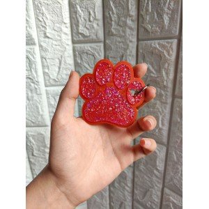 Χειροποίητο πατουσάκι μπρελόκ απο υγρό γυαλί - πορτοκαλί - ροζ γκλίτερ