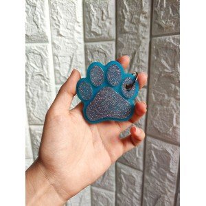 Χειροποίητο πατουσάκι μπρελόκ απο υγρό γυαλί - μπλέ - μωβ γκλιτερ