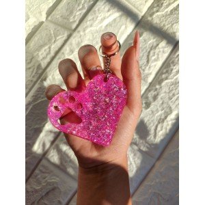 Χειροποίητο μπρελοκ καρδιά - ροζ γκλίτερ- υγρό γυαλί