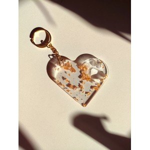 Μπρελόκ καρδιά - ΔΙΑΦΑΝΟ & ΦΥΛΛΑ ΧΡΥΣΟΥ - Υγρό γυαλί
