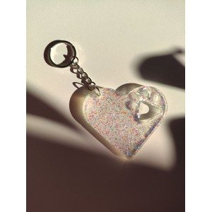 Μπρελόκ καρδιά - ΔΙΑΦΑΝΟ & GLITTER - Υγρό γυαλί