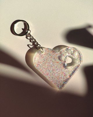 Μπρελόκ καρδιά - ΔΙΑΦΑΝΟ & GLITTER - Υγρό γυαλί