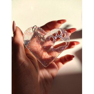 Μπρελόκ καρδιά - ΔΙΑΦΑΝΟ & GLITTER - Υγρό γυαλί