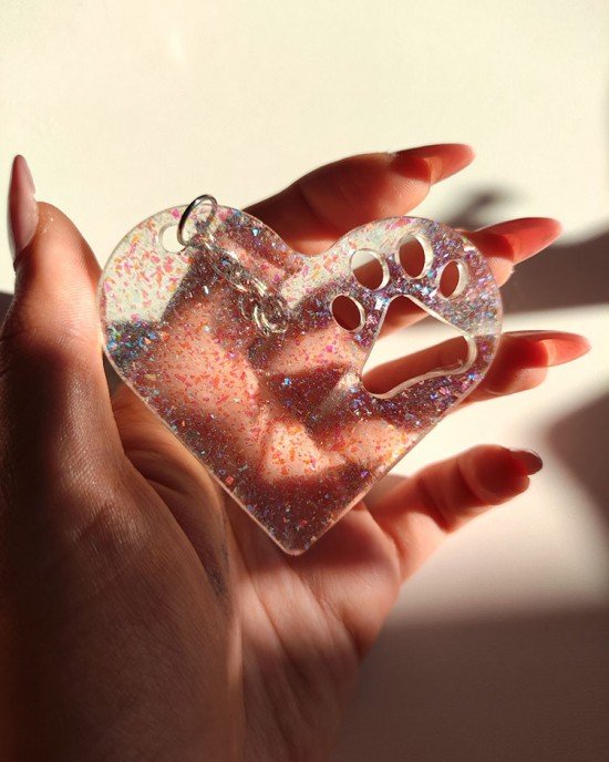 Μπρελόκ καρδιά - ΔΙΑΦΑΝΟ & GLITTER - Υγρό γυαλί