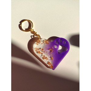 Χειροποίητο μπρελόκ καρδιά - ΜΩΒ & ΦΥΛΛΑ ΧΡΥΣΟΥ - υγρό γυαλί