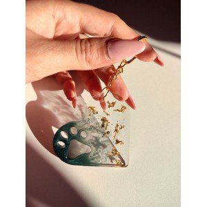 Μπρελόκ καρδιά - ΠΡΑΣΙΝΟ & ΦΥΛΛΑ ΧΡΥΣΟΥ - Υγρό γυαλί