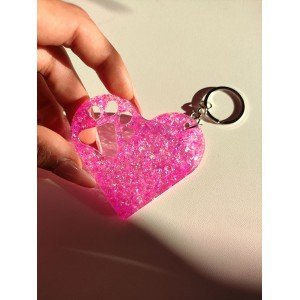 Χειροποίητο μπρελοκ καρδιά - ροζ γκλίτερ- υγρό γυαλί