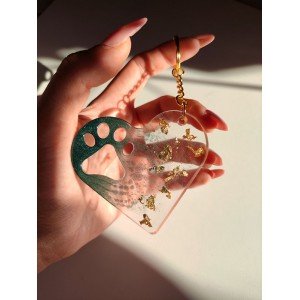 Μπρελόκ καρδιά - ΠΡΑΣΙΝΟ & ΦΥΛΛΑ ΧΡΥΣΟΥ - Υγρό γυαλί