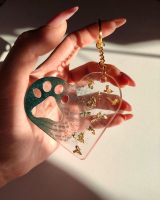 Μπρελόκ καρδιά - ΠΡΑΣΙΝΟ & ΦΥΛΛΑ ΧΡΥΣΟΥ - Υγρό γυαλί