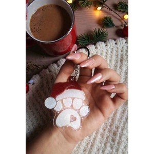 Χειροποίητο xmas πατουσάκι μπρελόκ - απο υγρό γυαλί