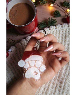 Χειροποίητο xmas πατουσάκι μπρελόκ - απο υγρό γυαλί