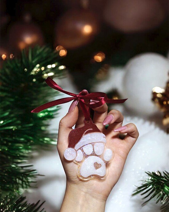 Σετ 3 χριστουγεννιάτικα στολίδια -  XMAS PAW - Ρητίνη