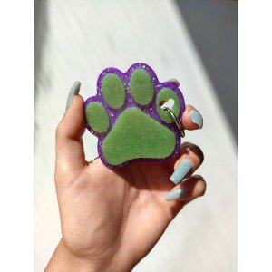 Χειροποίητο Πατουσάκι μπρελόκ απο υγρό γυαλί - μώβ γκλίτερ με λαχανί