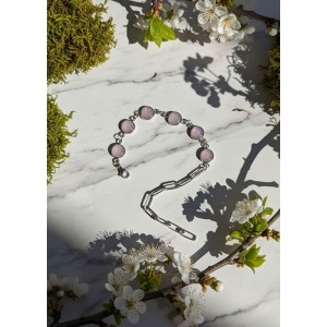 Χειροποίητο βραχιόλι -NYMELIA PINK- Ασημί