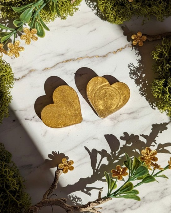 Χειροποίητα Σκουλαρίκια -GOLD HEART- υγρό γυαλί