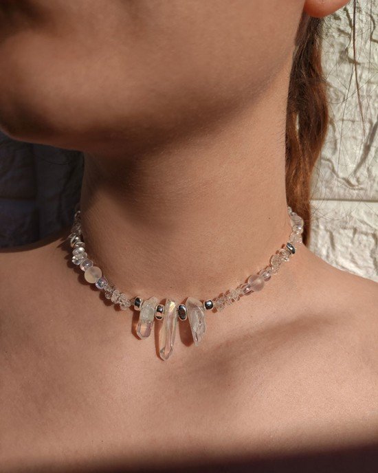 Χειροποίητο Κολιέ -AETHERIA- Διάφανος χαλαζίας