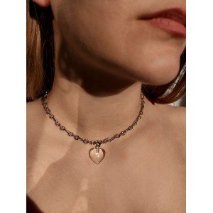 Χειροποίητο Κολιέ -CRYSTAL HEART- ανοξείδωτο ατσάλι & διάφανος χαλαζίας