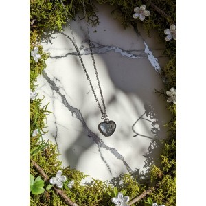 Χειροποίητο κολιέ -HEART GRAY- Ασημί
