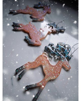 Σετ 3 χριστουγεννιάτικα στολίδια - Ροζ ταρανδάκια με glitter  - Ρητίνη