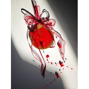 Χριστουγεννιάτικο στολίδι - κοκκινη μπαλα με χρυσο - Ρητίνη