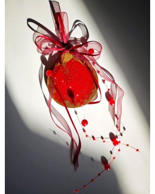 Χριστουγεννιάτικο στολίδι - κοκκινη μπαλα με χρυσο - Ρητίνη