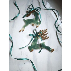 Σετ 2 χριστουγεννιάτικα στολίδια - Πράσινα ταρανδάκια - Ρητίνη