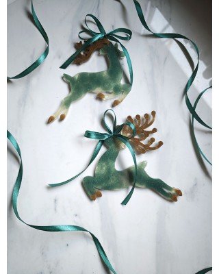 Σετ 2 χριστουγεννιάτικα στολίδια - Πράσινα ταρανδάκια - Ρητίνη