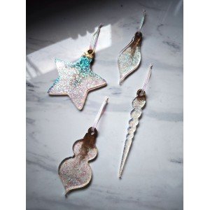 Σετ 4 στολίδια -ΔΙΑΦΑΝΟ GLITTER- Υγρό γυαλί