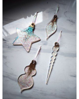 Σετ 4 στολίδια -ΔΙΑΦΑΝΟ GLITTER- Υγρό γυαλί