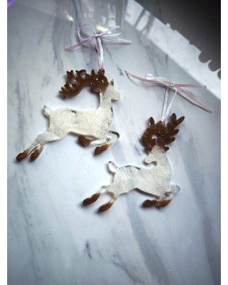 Σετ 2 χριστουγεννιάτικα στολίδια - Λευκά ταρανδάκια - Ρητίνη