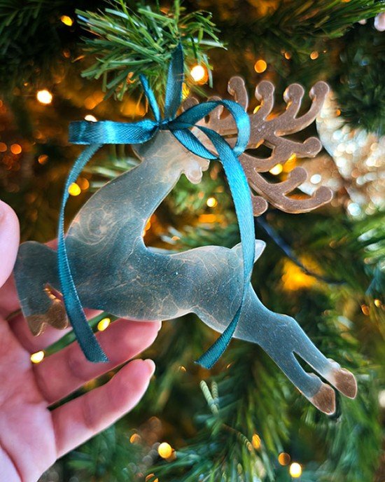 Σετ 2 χριστουγεννιάτικα στολίδια - Πράσινα ταρανδάκια - Ρητίνη