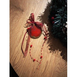 Χριστουγεννιάτικο στολίδι - κοκκινη μπαλα με χρυσο - Ρητίνη
