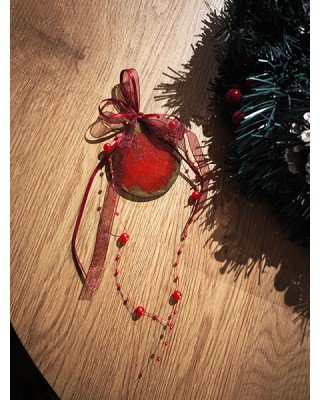 Χριστουγεννιάτικο στολίδι - κοκκινη μπαλα με χρυσο - Ρητίνη