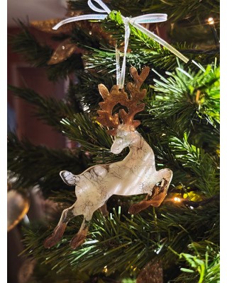 Σετ 2 χριστουγεννιάτικα στολίδια - Λευκά ταρανδάκια - Ρητίνη