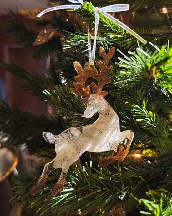 Σετ 2 χριστουγεννιάτικα στολίδια - Λευκά ταρανδάκια - Ρητίνη